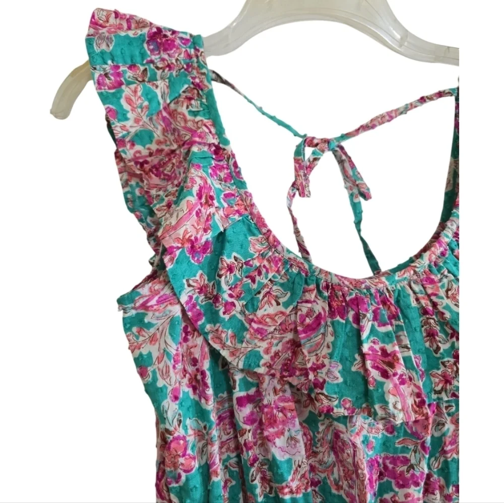 J. Crew Green Floral Swiss Dot Ruffle Tiered Midi Dress Cotton 00 - Picture 4 of 10